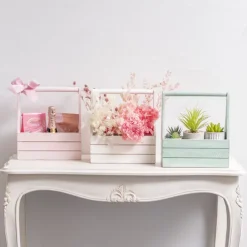 Wooden Carry Tote Planter Sage (25x11.5x28cmH)