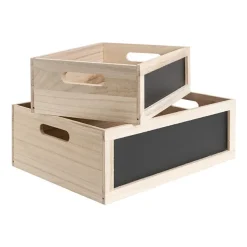 Wooden Crate Chalkboard Insert Set 2 Natural (35x25x12cmH)