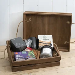 Wooden Crate Tray Rope Handle Set 2 Dark Brown (43x34x10cmH)