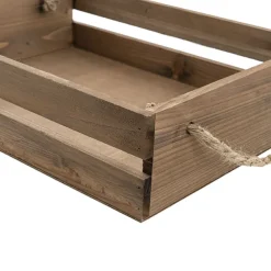 Wooden Crate Tray Rope Handle Set 2 Dark Brown (43x34x10cmH)