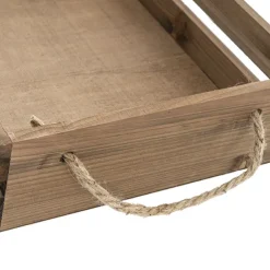 Wooden Crate Tray Rope Handle Set 2 Dark Brown (43x34x10cmH)