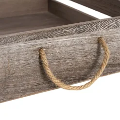 Wooden Crate Tray Rope Handle Set 2 Washed Brown 43x34x10cmH