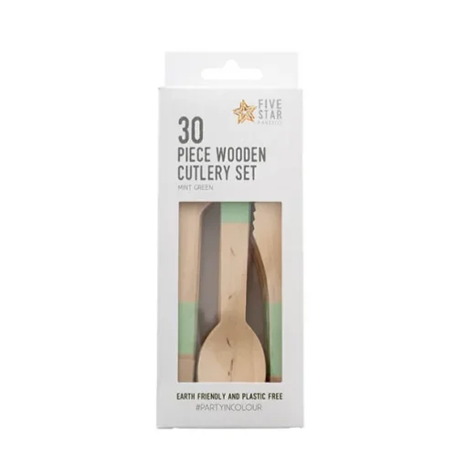 Wooden Cutlery Set 30 Pastel Mint Green (2.5cmx16cmH)