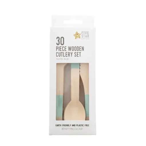 Wooden Cutlery Set 30 Pastel Blue (2.5cmx16cmH)