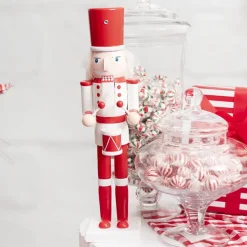 Wooden Nutcracker w Drum Red & White (38cmH)