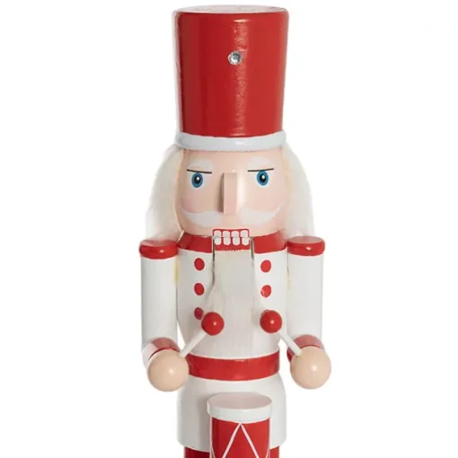 Wooden Nutcracker w Drum Red & White (38cmH)