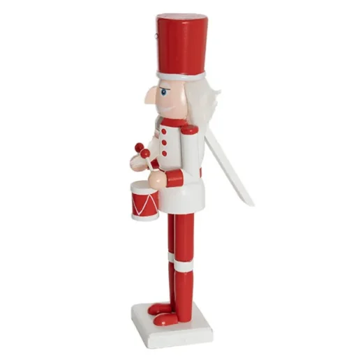 Wooden Nutcracker w Drum Red & White (38cmH)
