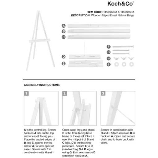 Wooden Tripod Easel White (130cmH)